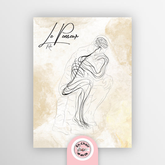 Planche anatomique du penseur de rodin version neurologie